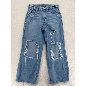 American Eagle Jeans Women Size 14 Curvy Super High Rise Baggy Straight Distress